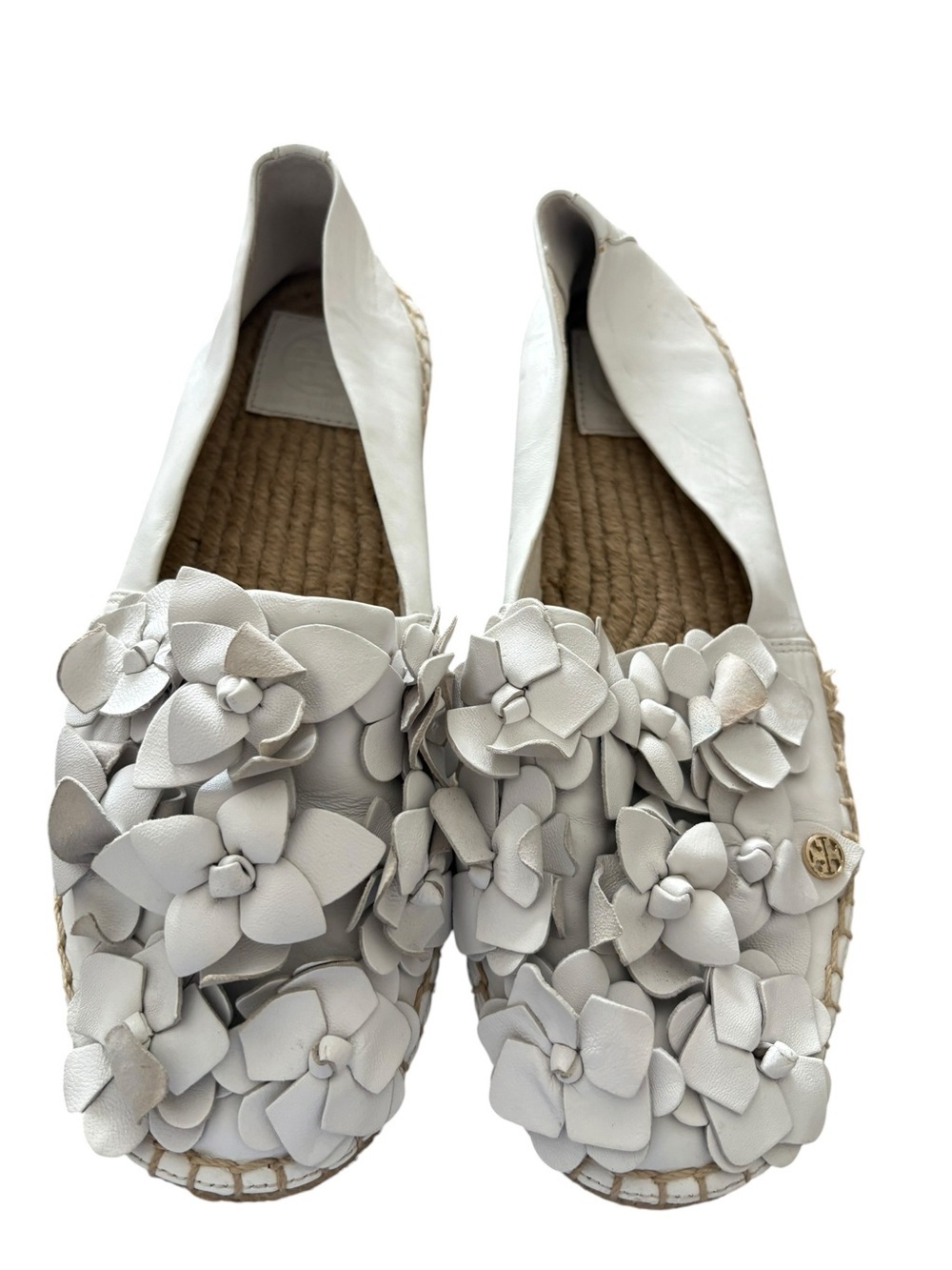 Tory Burch White Floral Leather Espadrille Flats